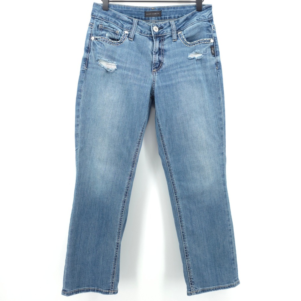Silver Jeans‎ Womens Capri Suki W29 L23.5 Blue Distressed Western Denim